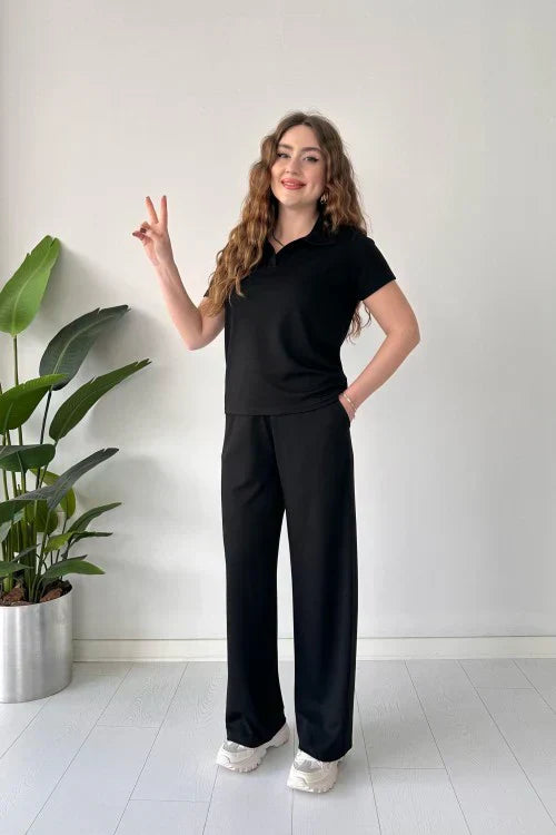 SUMMER CASUAL WOMEN'S POLO COLLAR TOP & TRACKSUIT